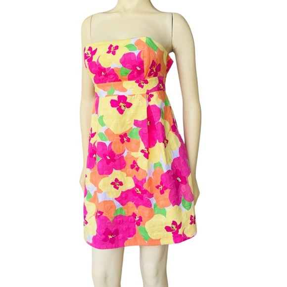 Lilly Pulitzer Betsy Floral Punch Woven Dots Strapless Dress Size 0 - Picture 2 of 9